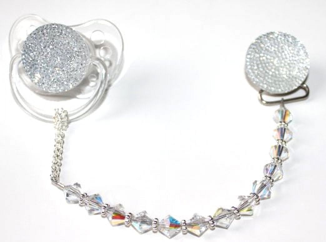 Sparkly Glitter Crystal with Swarovski Crystals Gift Set Pacifier Clip and Pacifier