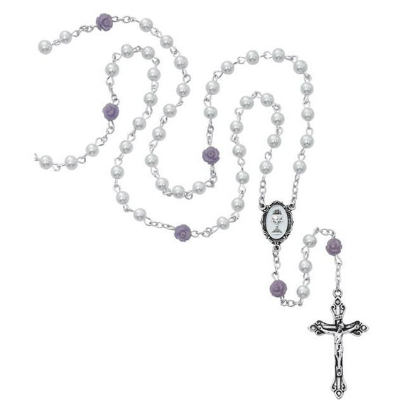 McVan R798W White Pearl Glass Communion Rosary Boxed