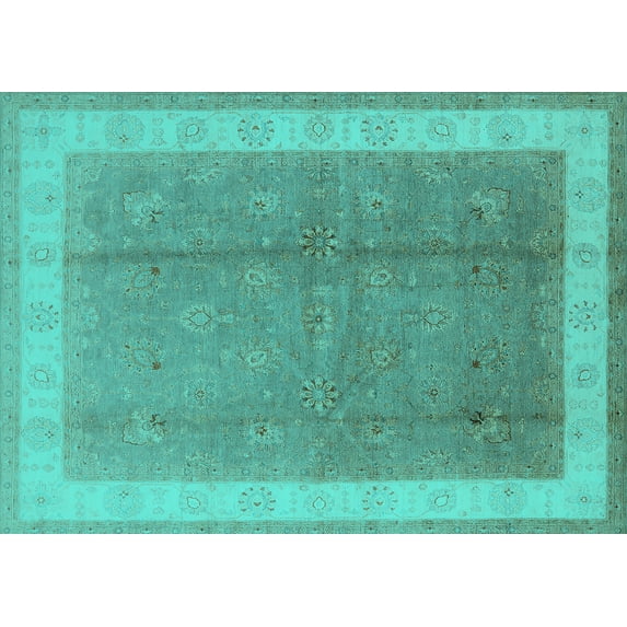 Ahgly Company Indoor Rectangle Oriental Turquoise Blue Industrial Area Rugs, 2' x 3'