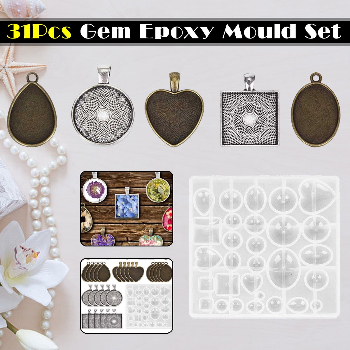 6X Silicone Pendant Mold Jewelry Making Resin Mould Epoxy Casting Craft Tool DIY