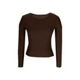 thumbnail image 4 of Women's Spring Ribbed Knit Sweater Long Sleeve Crewneck Shirts Slim Fitted Casual Basic Tee Tops Fashion Clothes Coffee XL, 4 of 7