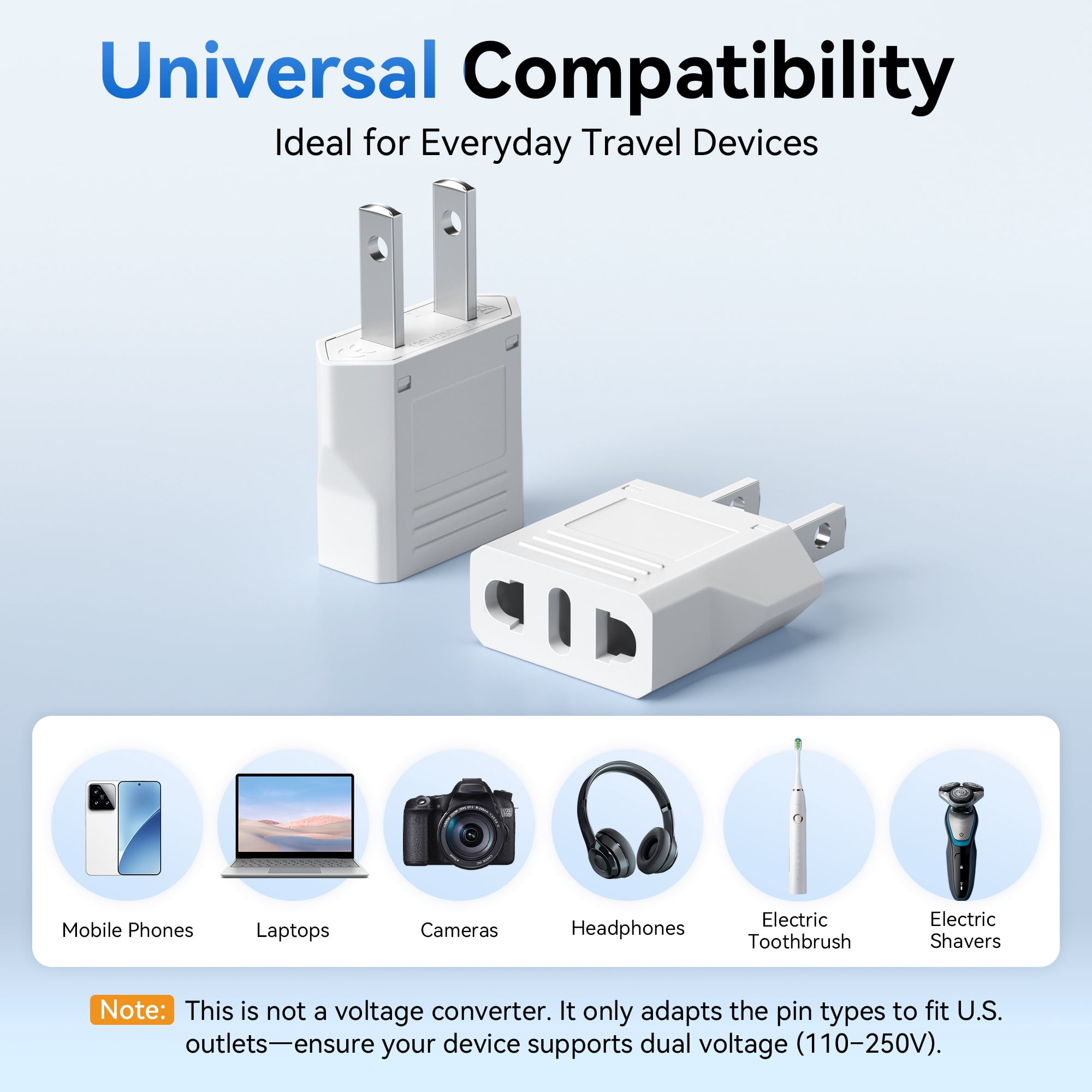 Unidapt EU to US Plug Adapter 2-Pack ? European to American Power Converter for Travel, Home & Office