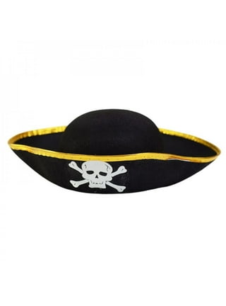 Adult Black Tricorn Hat White Faux Feathers Brim Tri-Corner Pirate  Accessory