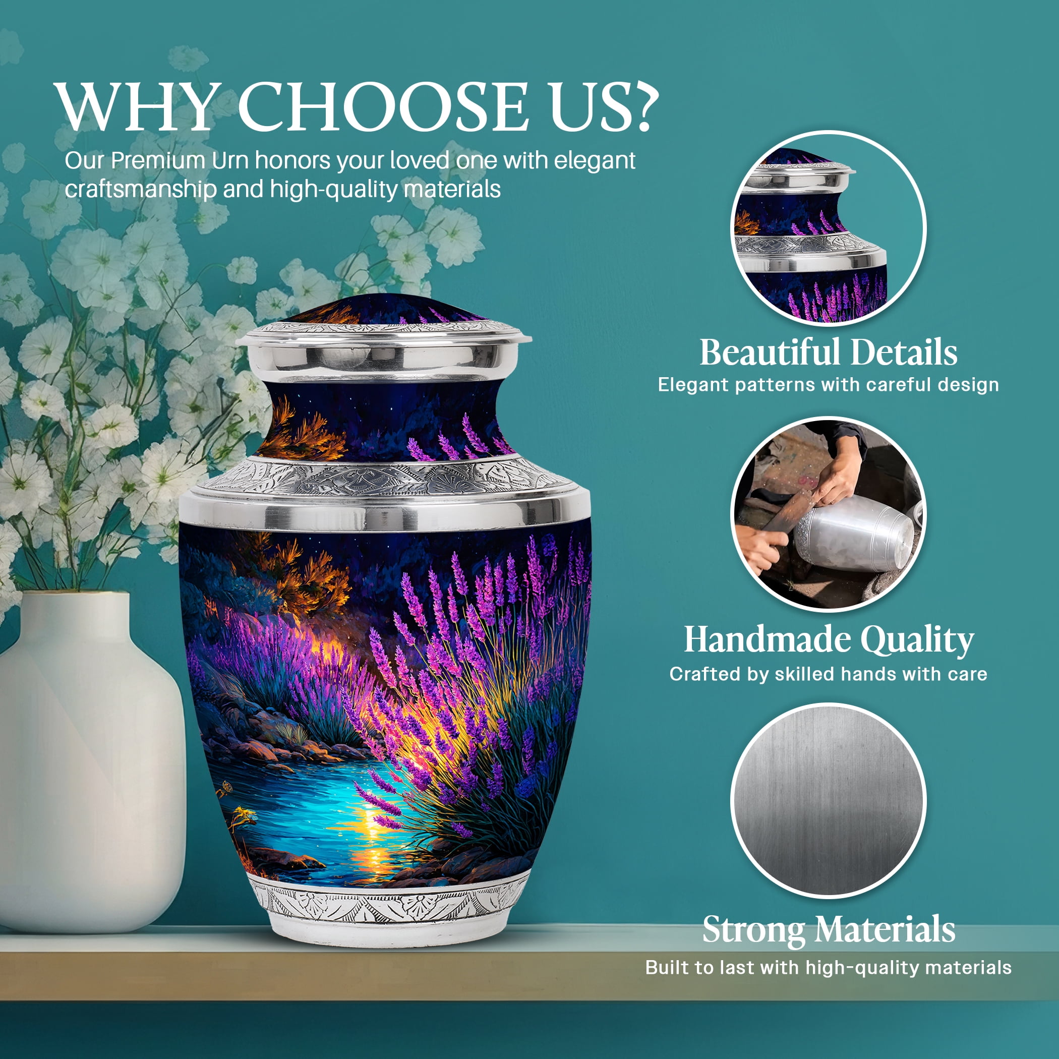 SABURIAL Lavender Grass Urn - Human Remains For Mom & Dad - Combo - 10 Inch Large With 3 Inch - Unique Urns For Ashes - Decorative Urn - Miniature Urns For Adult Human