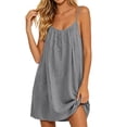 thumbnail image 4 of Backless Cami Dress for Women Linen Open Back House Lounge Loose Dresses Spaghetti Strap Summer Beach Flowy Sundress, 4 of 7