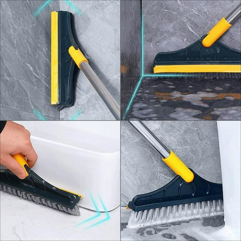 Fancy 2 in 1 Floor Brush Scrub Brush with Long Handle, Bathroom Kitchen  Floor Crevice Cleaning Brush with Squeegee, 120° Rotating Removable Brush  Head Khaki 