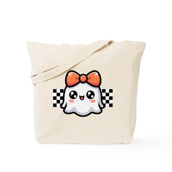 CafePress - Halloween Ghost Cute Checkered - Unisex Canvas Tote Bag, Beige, 1-Piece