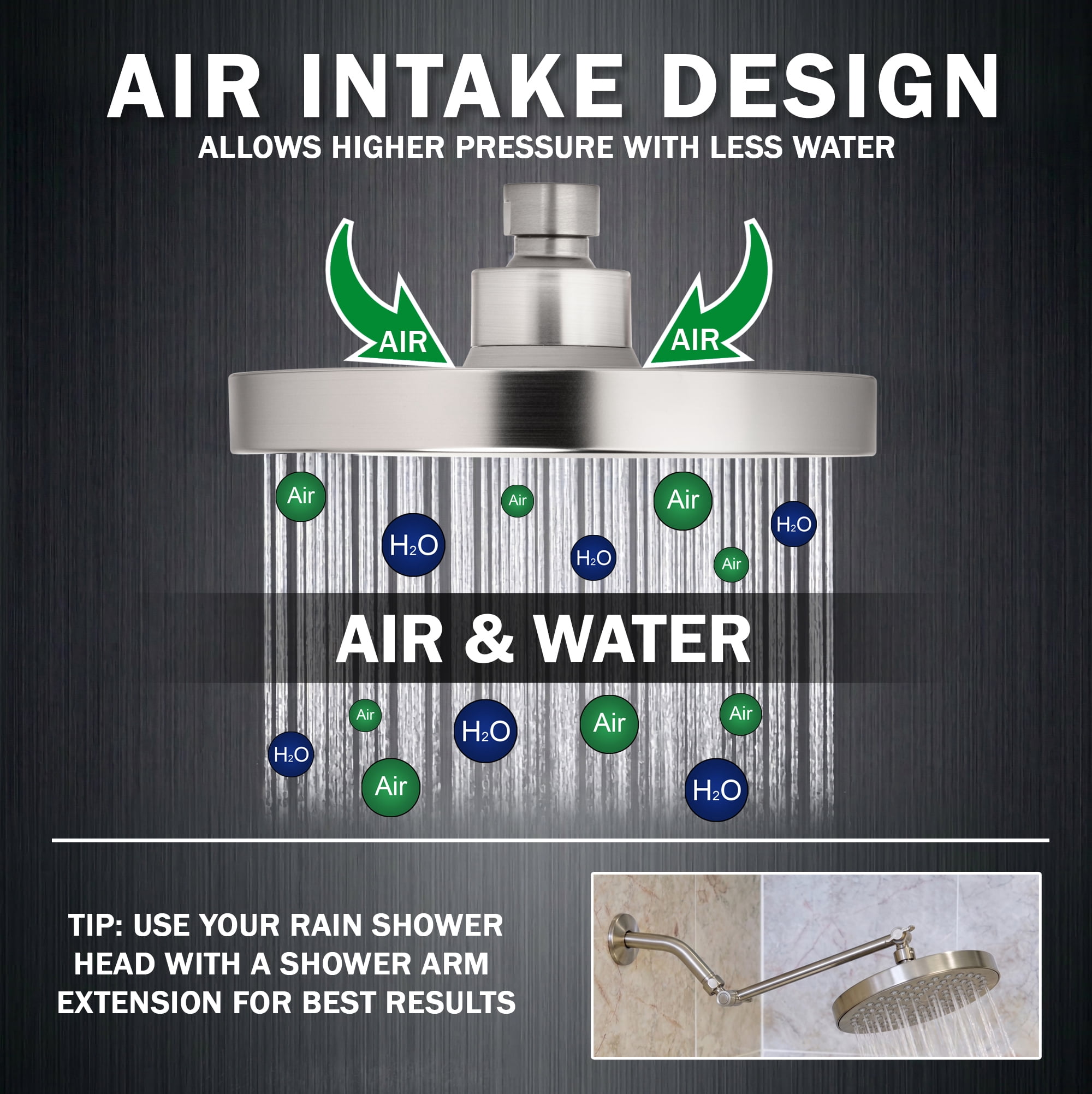 Aqua Elegante High Pressure Rain Shower Head for Low Flow Showers - 2.5 GPM - Brushed Nickel