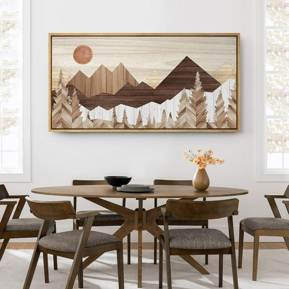 IDEA4WALL Extra Large Framed Canvas Print Wall Art Rustic Peaks Sunrise over the Mountains Artwork Nature Wilderness Antique Retro Fine Art Decorative Relax/Calm for Home Decoration - 60"x30"