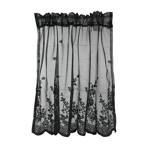 Uxcell Window Valance, 29x24 Inch Lace Sheer Valance Curtains Floral Embroidery Small Short Light Filtering Sheer for Windows Bedroom Bathroom Living Room Kitchen, Black