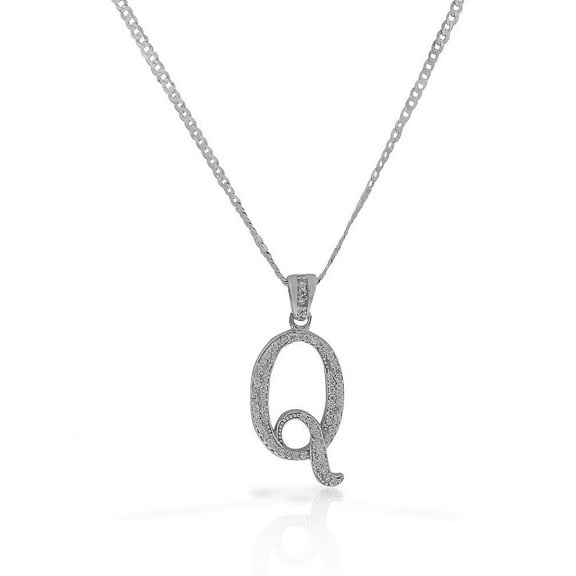 925 Sterling Silver CZ Letter Initial "Q" Pendant Necklace - Q