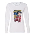 thumbnail image 2 of Wild Bobby Betty Boop America Land of the Free Home of the Brave Betty Boop Womens Long Sleeve T-Shirt, White, X-Large, 2 of 5
