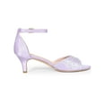 thumbnail image 3 of BLISSFUL STEP Women's Rhinestone Ankle Strap Kitten Heel Satin Sandals Purple 9, 3 of 8