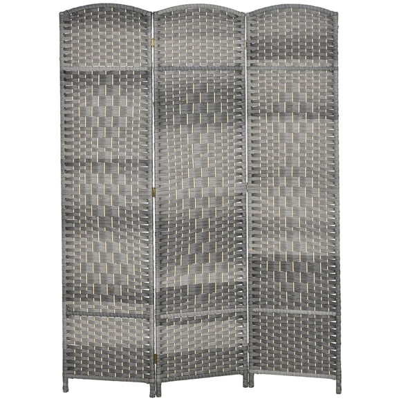6ft Folding Room Divider | 3-Panel Privacy Screen, Mixed Grey | Living Room, Bedroom | Pine Wood & Polypropylene Partition Wall