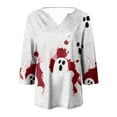 thumbnail image 4 of YDFCWXW Women's V-Neck Halloween Print T-Shirt - 3/4 Sleeve Casual Gothic Tee for Spooky Season White, XL, 4 of 5
