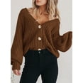 thumbnail image 6 of Women's Chunky Knit Open Front Sweater Long Sleeve Button Loose Short Cardigan Outerwear Coats, 6 of 15