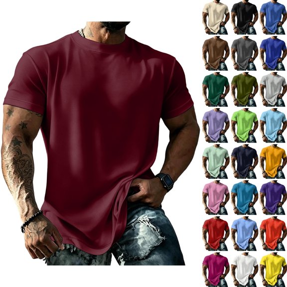 WULMLEO Shirts for Men Oversized Crew Neck Short Sleeve Tees Plain Western Loose Fit Comfort Tops Casual Summer Golf Tshirts Deep Red 3XL