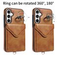 thumbnail image 3 of Galaxy S23 FE Case with Ring Holder Stand, Allytech Classic PU Leather Back Cover with Cards Holder Shockproof Detachable Shoulder Strap Wallet Case for Samsung Galaxy S23 FE - Brown, 3 of 14
