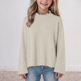 thumbnail image 2 of Povozer Girls Cotton Long Sleeve Shirts Toddler Soft Basic T-Shirts Top(Beige,5-6Y), 2 of 4