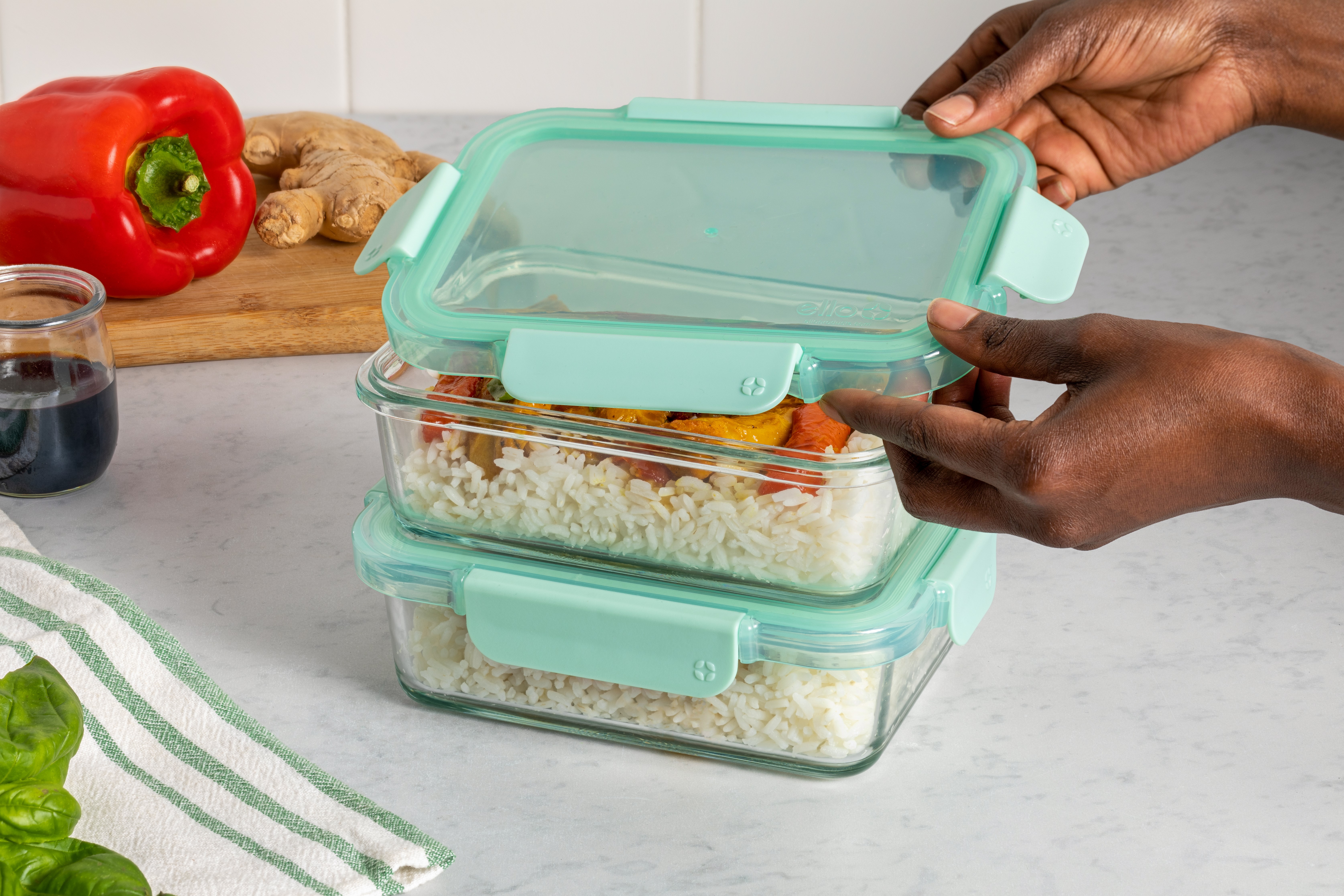 Ello Color Lock 3.4 Cup Glass Meal Prep Containers, 2-Pack photo 8