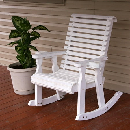 Amish Heavy Duty 600 Lb Roll Back Pressure Treated Rocking Chair With Cupholders (Semi-Solid White Stain)