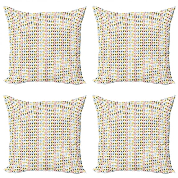 Abstract Throw Pillow Cushion Case Pack of 4, Colorful Scribble Rounds and Dark Color Polka Dots Modernistic Print, Modern Accent Double-Sided Print, 4 Sizes, Multicolor, by Ambesonne
