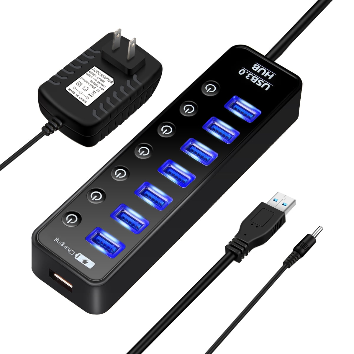 Powered USB Hub 3.0, 8/10 Port 5Gbps USB Data Hub, 1 Smart Charging Port, USB Splitter with Individual On/Off Switch 5V/4A Adapter, Usb Hub for Laptop, PC, Computer -