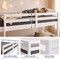 thumbnail image 3 of Twin Over Twin Kids Bunk Bed, UHOMEPRO Solid Wood Floor Bunk Bed for Kids Bedroom, High Safety Rail, Ladder, Heavy Duty Space-Saving Bunk Beds, Convertible into 2 Twin Beds, White, 3 of 10