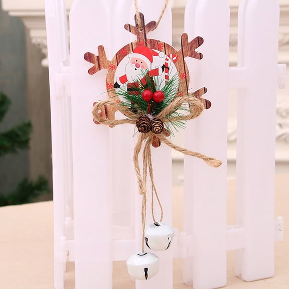 Christmas Door Sign Wooden Signs,Front Door Decor Santa Snowman Berry Pinecone Jingle Bells Decorations Wall Porch Decor for Home Indoor Outdoor Wall Hanging Winter Decorations Gift