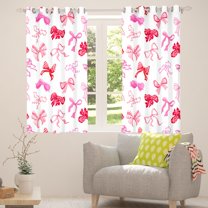 Manfei Kawaii Bowknot Ribbon Black Out Curtains,Cartoon Cute Bowknot Curtains Pack of 2 (42x63 Each),Pink White Red Bedroom Curtains For Girls Teens,Ultra Soft Home Decor