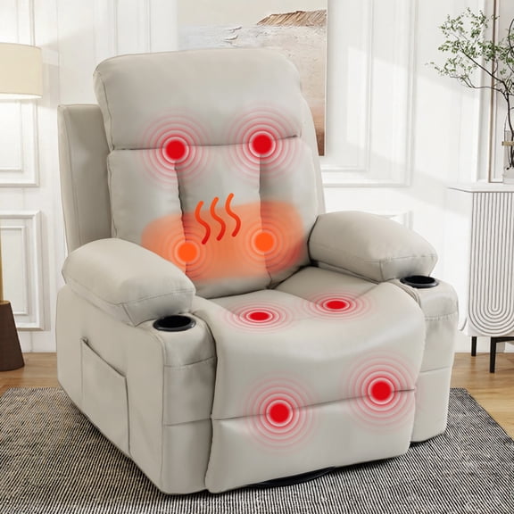 Wentum Massage Recliner Chair for Elderly PU Leather Swivel Rocker Recliner Chair Massage Sofa Chair for Living Room Beige