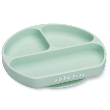 Simka Rose Silicone Suction Plate for Baby and Toddler - Divided Kids Plate - BPA Free - Dishwasher and Microwave Safe (Sage)