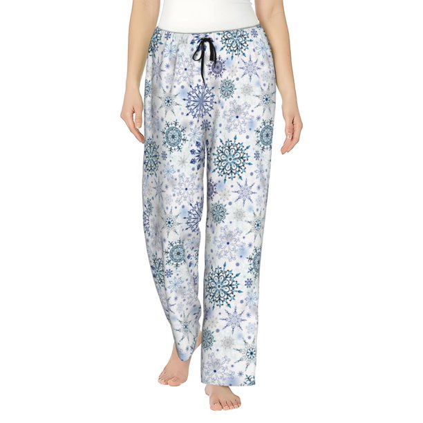 Fotbe Retro ice blue snowflakes Pantalones de Pijama para Mujer, Pantalones de Dormir, Pantalones Pj con Cordón y Bolsillos-Small