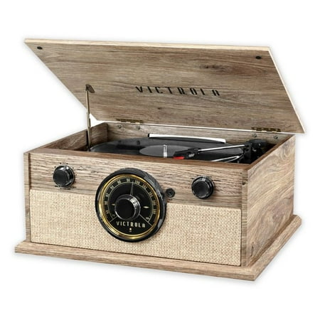 Victrola Wood Bluetooth Mid Centry Record Player with 3-speed Turntable and Radio (Certified