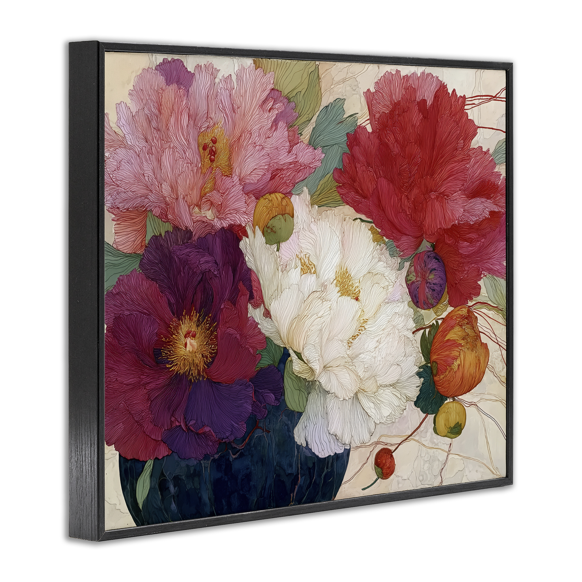 Haiku Ornate Flower Petals Black Framed Giclee Art, design by Annabelle Hall