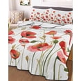 thumbnail image 3 of Quilts Twin-XL Size Bedding Set, Red Poppy Lightweight Quilted Comforter, Spring Summer Flowers Botanical Watercolor Soft Reversible Bedspread Coverlet with Pillow Covers for All Season, 68" x 98", 3 of 7