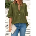 thumbnail image 3 of PRETTYGARDEN Women's Summer Short Lantern Sleeve Tops Loose Fit Button Down Shirt Casual Pleated V Neck Blouses, 3 of 8