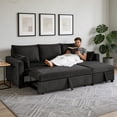 thumbnail image 4 of BSHTI L-Shaped Pull-Out Sleeper Sofa Bed with Storage Chaise, 3-Seater Convertible Corduroy Sectional Couch, Solid Wood & Iron Frame, Black, 4 of 10
