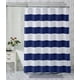 thumbnail image 1 of Cortina de ducha de tela, cortinas de ducha de tela de poliéster a rayas azul marino con 2 piedras transparentes resistentes, cortinas decorativas para baño de calidad de hotel, 72 x 72 pulgadas Adepaton CJWUS-1504, 1 of 6