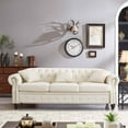 thumbnail image 3 of FFH Faux Leather Sofa with Storage Function - 85.8 Inch Sofa with Tufted Back - Leather Coach for Living Room with 3 Throw Pillows - Living Room Couch - Vintage Faux Leather in White, 3 of 9
