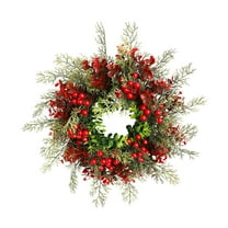 Christmas Wreath with Pine Needles and Red Berries - Festive Holiday Door Decor with Realistic Artificial Spruce for Indoor Outdoor Use