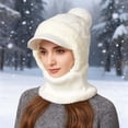 thumbnail image 2 of Bibifish Womens Knit Brim Beanie Hat With Fleece Lined Ear Flaps Pom Pom Top Warm Cozy Stretchy Hat One Piece Winter Cozy Hats For Outdoor Cycling, 2 of 4
