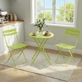 thumbnail image 2 of IdealHouse 3 Piece Patio Bistro Set, Folding Patio Bistro Table and Chairs Set of 2, Outdoor Patio Furniture Set, Metal Structure, No Assembly Need, for Balcony Yard Garden, Grass Green, 2 of 7