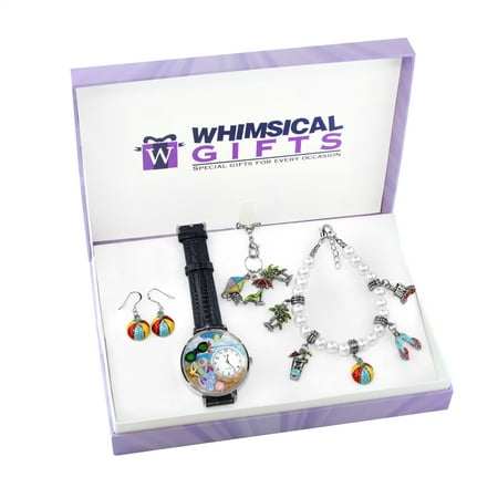 Summer Fun in the Sun Silver 4-piece Watch-Bracelet-Necklace-Earrings Jewelry Set