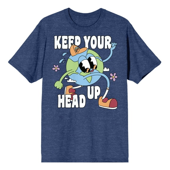 Positive Vibes Cartoon Earth Keep Your Head Up Men's Navy Heather T-Shirt-Medium