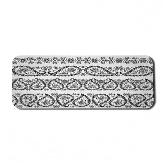 Paisley Computer Mouse Pad, Winter Themed Design and Lace Like Ornaments with Flowers and Snowflakes Art, Rectangle Non-Slip Rubber Mousepad Large, 31" x 12", Black and White, by Ambesonne
