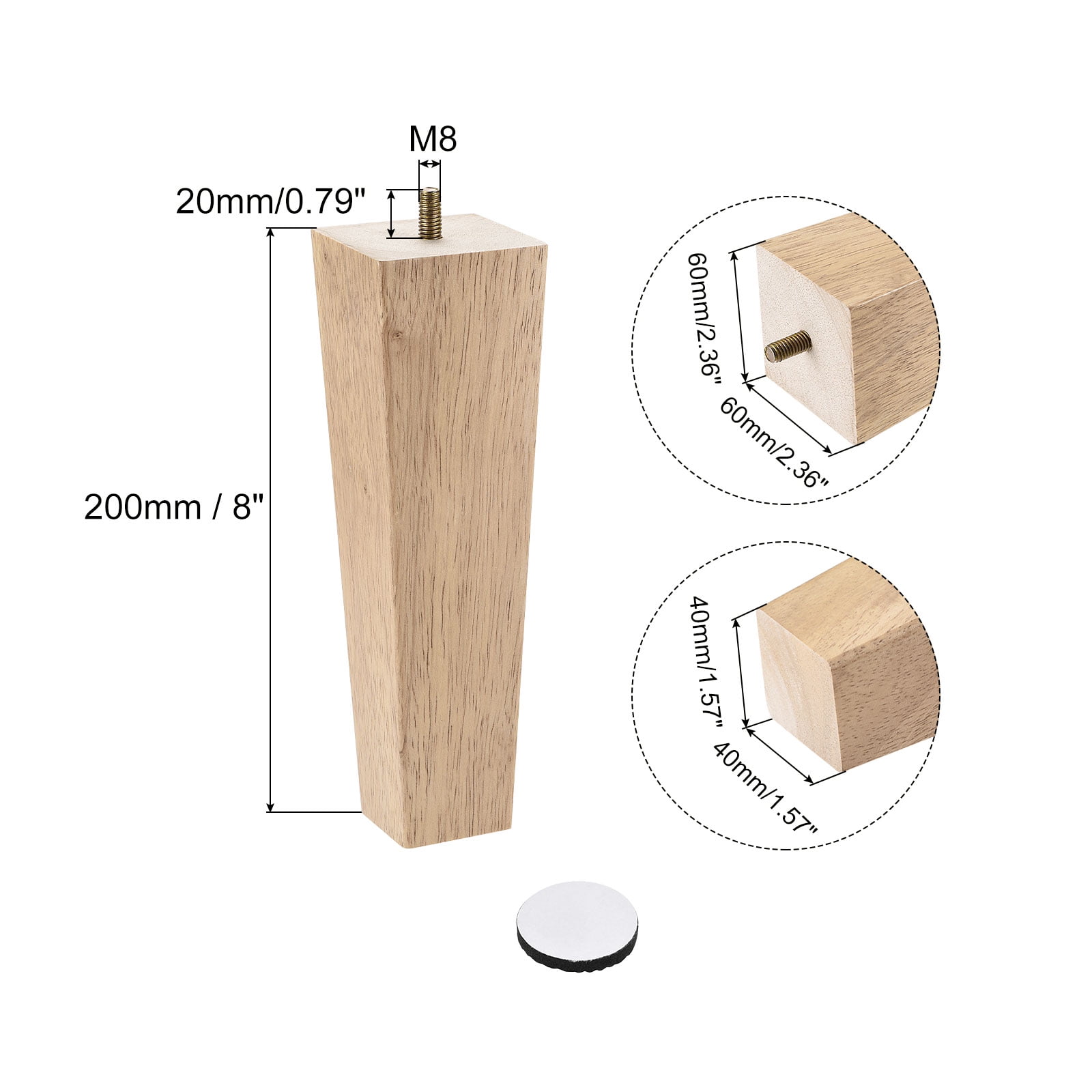 Unique Bargains Wooden Square Tapered Furniture Legs Wood 8 Inch (200mm)