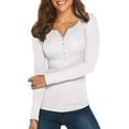 thumbnail image 4 of Opperiaya T-Shirt de Printemps pour Femmes Couleur Unie Col Henley Manches Longues Pull, 4 of 8