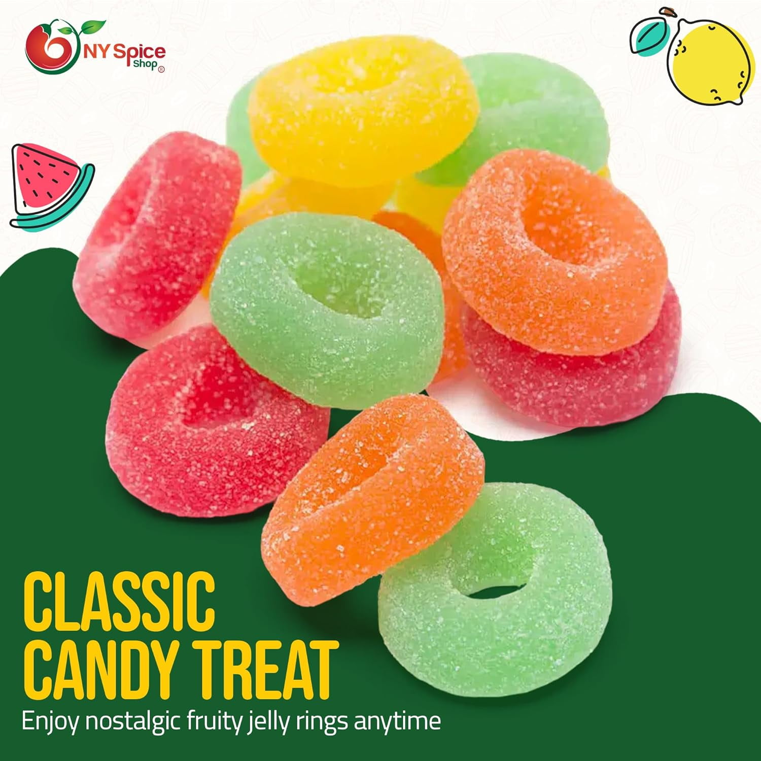 NY SPICE SHOP Assorted Fruit Jelly Rings Candy - 3 Pound - Fruit Jelly Rings - Assorted Jelly Candy Rings - Fruit Flavored Jelly Rings - Sugar Coated Jelly Rings - Mixed Fruit Jelly Rings