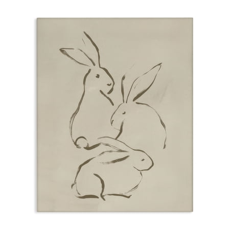 Stupell Industries Earthtone Bunny Sketch Animals Drawing Wrapped Canvas Art Print Wall Art 16 x 20
